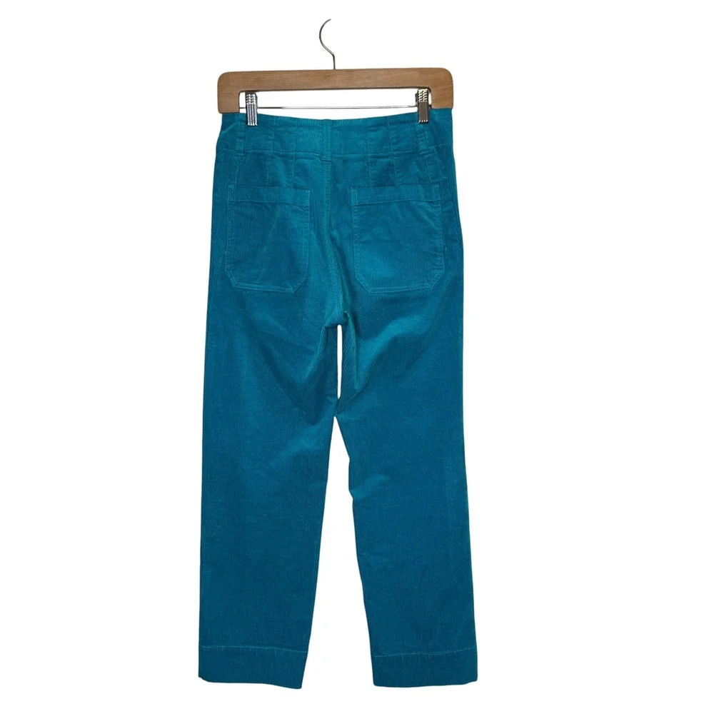 Anthropologie Maeve The Colette Corduroy Wide Leg Crop Pants Turquoise Retro 26 - Picture 4 of 6